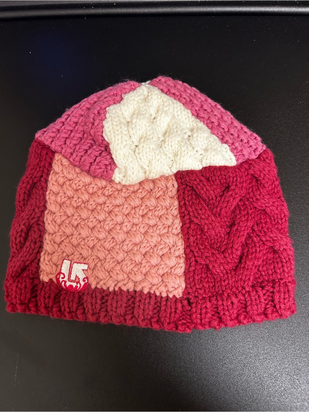Burton Patchwork Knit Beanie - Pink, Dark Pink & Cream
